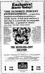 Ad for The Seven-Per-Cent Solution on the opening day of the Flick at Trolley Square. - , Utah